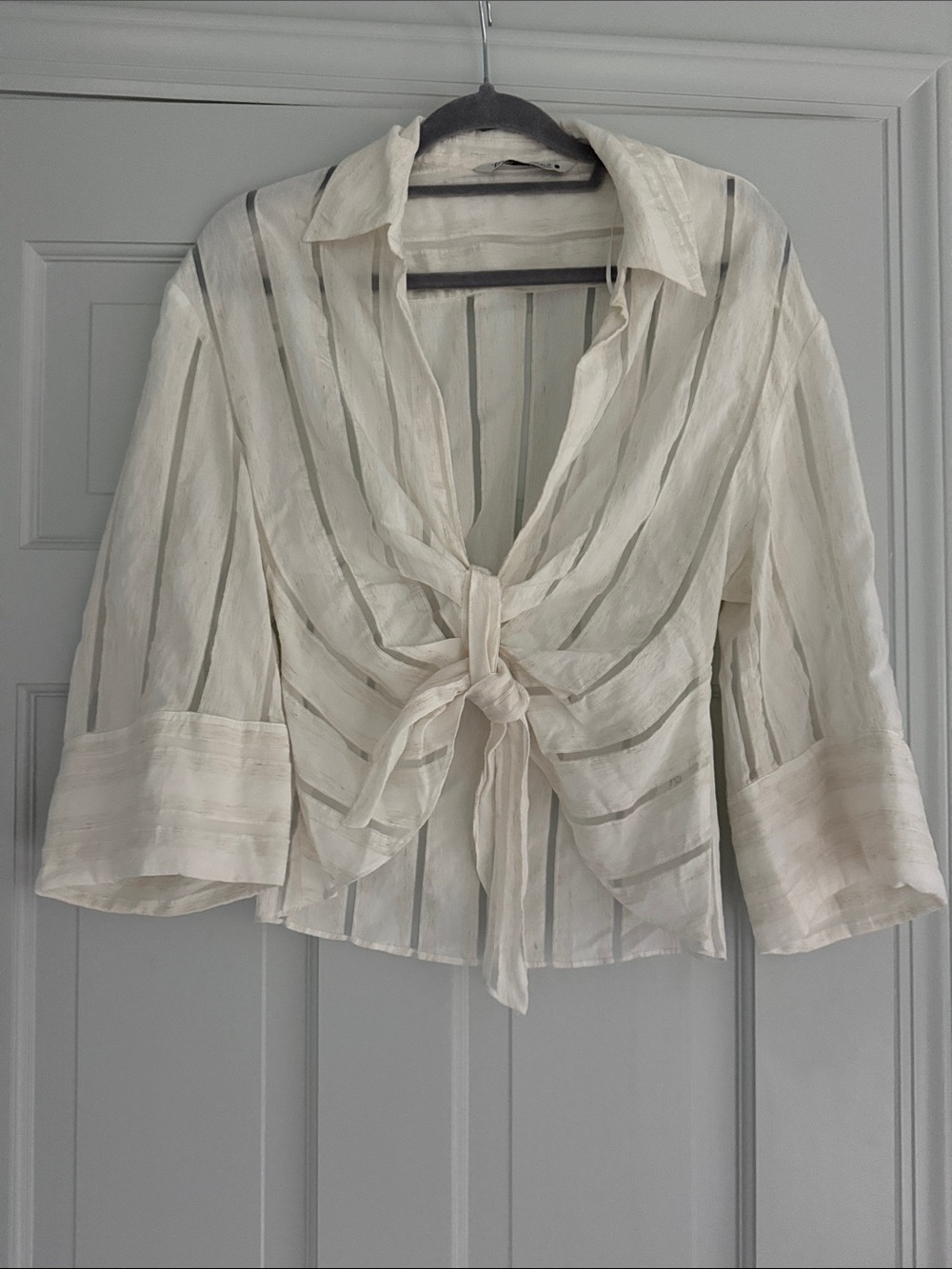 Zara Cream Striped Tie-Front Blouse
